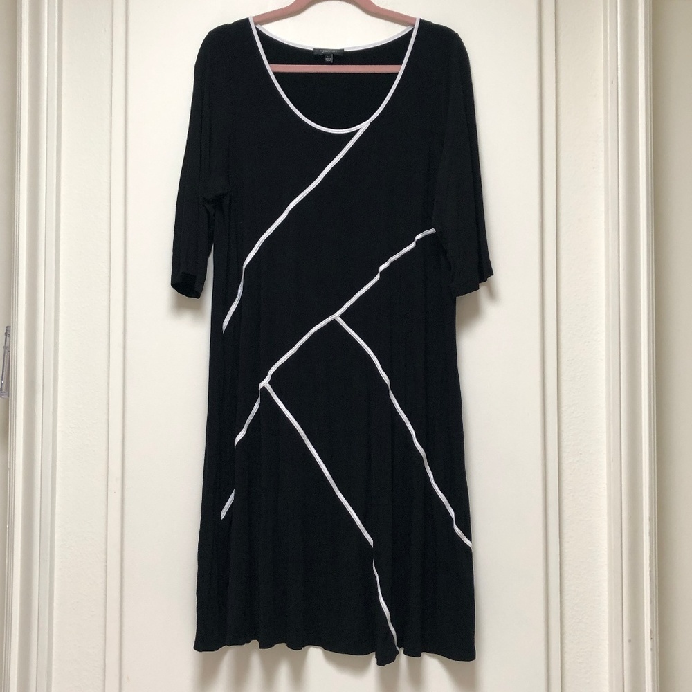 Spense Black Dress with White Piping Trims